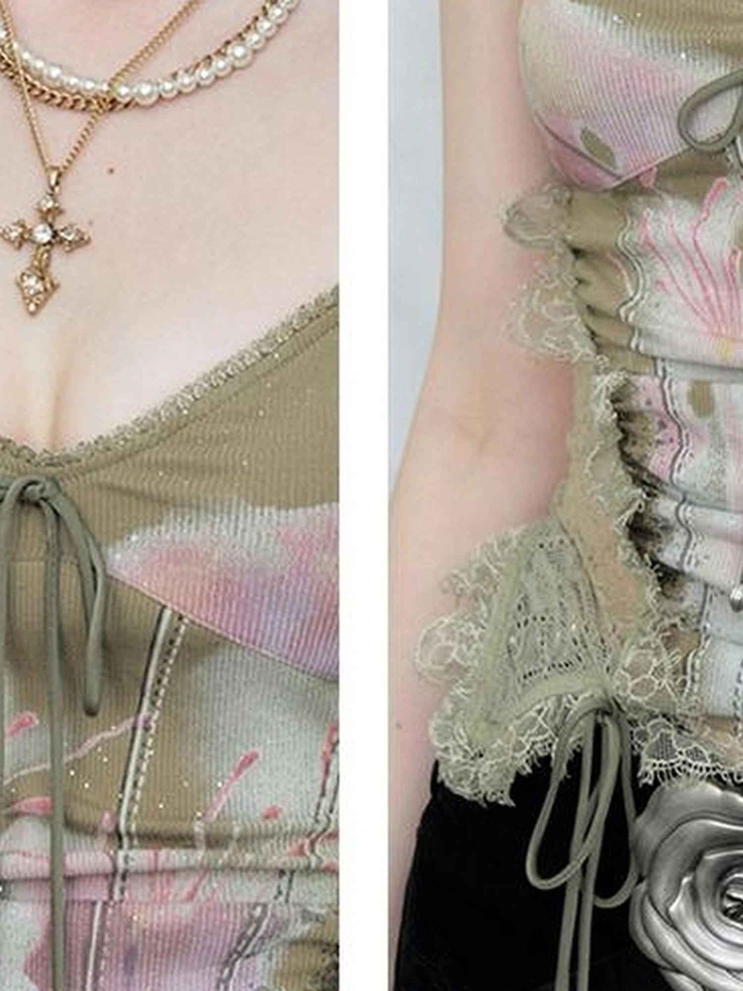 Mint Mambo Lace Trimmed Print Camisole With Beaded Details