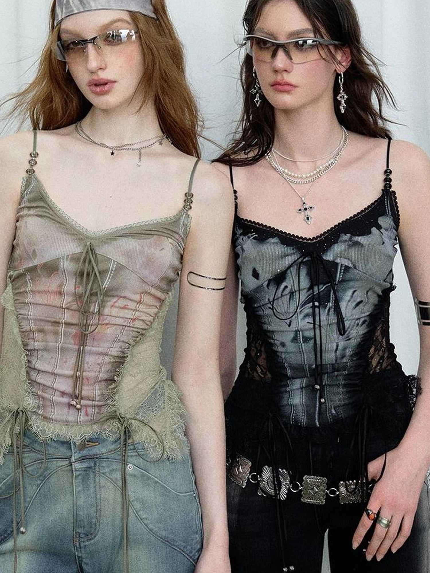 Mint Mambo Lace Trimmed Print Camisole With Beaded Details