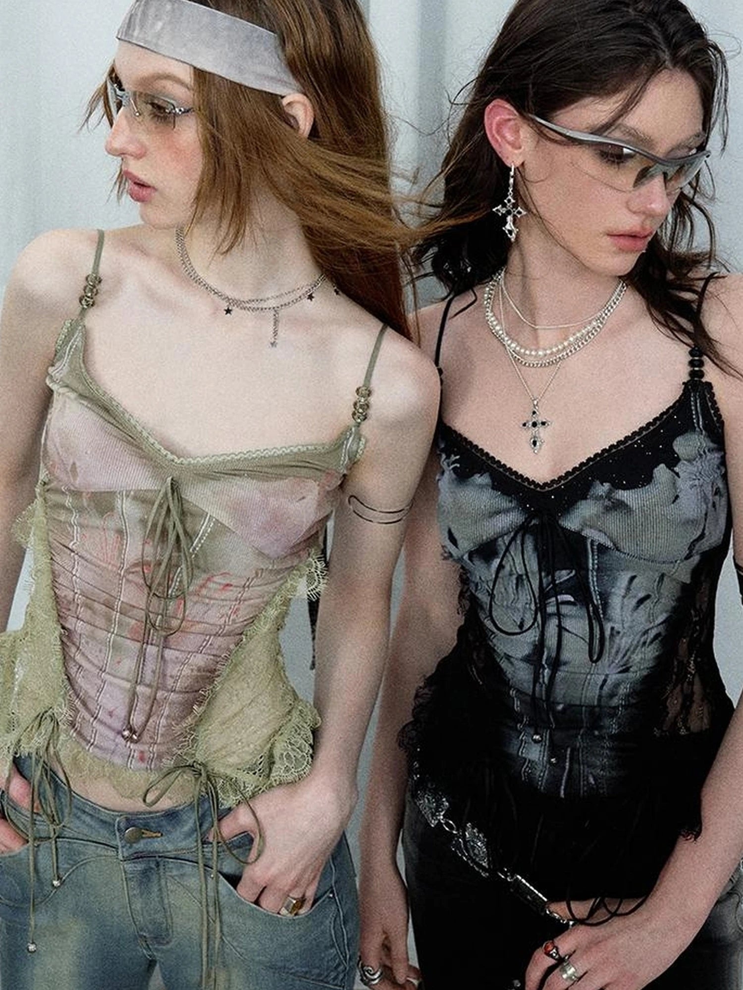 Mint Mambo Lace Trimmed Print Camisole With Beaded Details