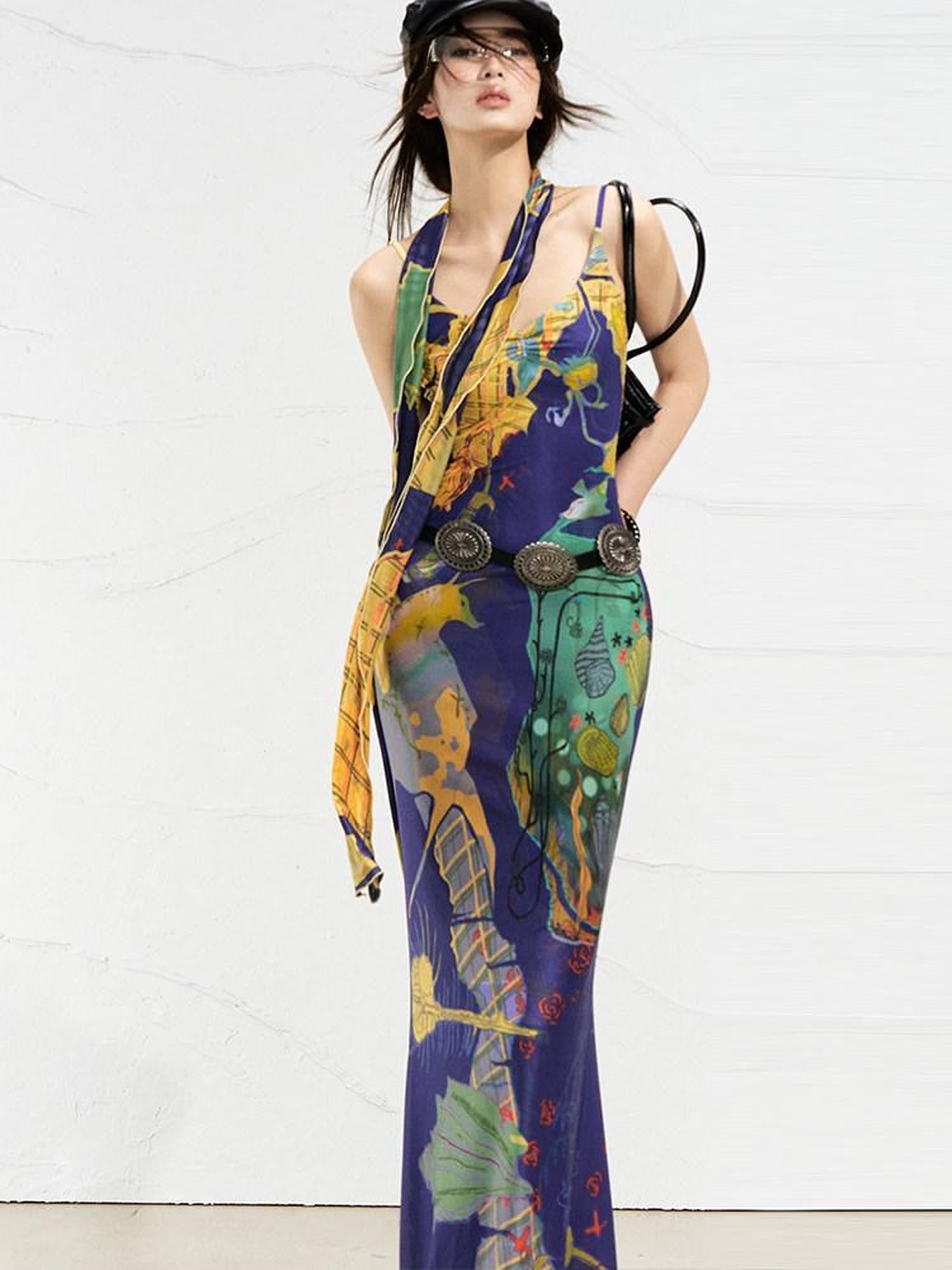 OfAkiva Mondrian Colorblock Hand Painted Print Women&