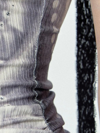 OfAkiva Moonlit Sculpture Lace Crystal Drop Neck V-neck Dress