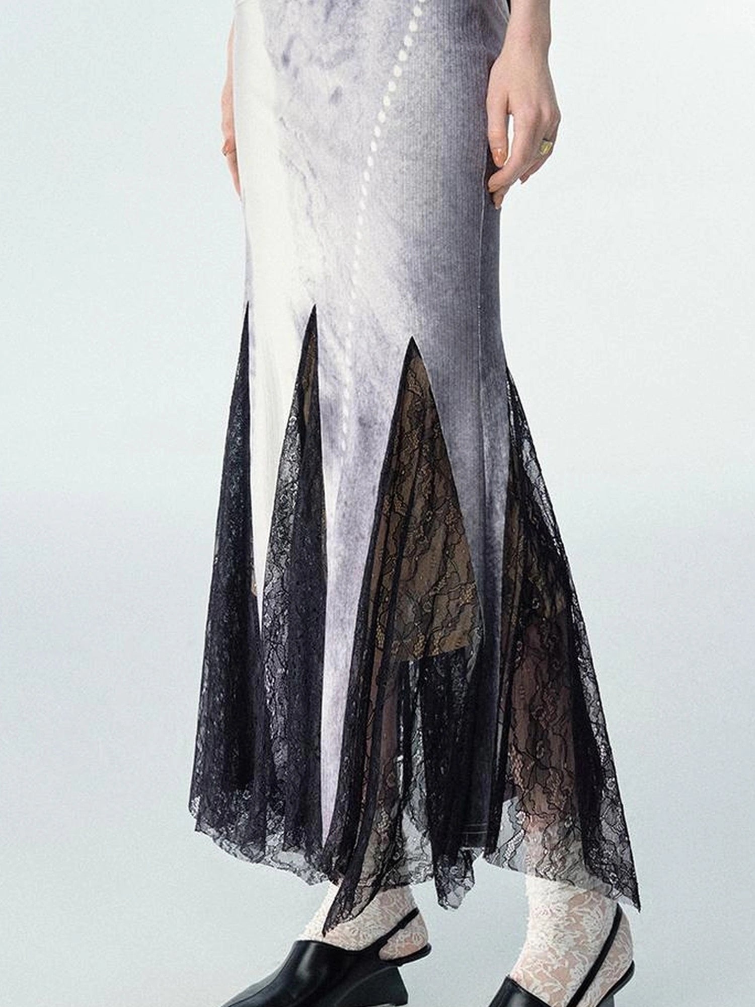 OfAkiva Moonlit Sculpture Lace Crystal Drop Neck V-neck Dress