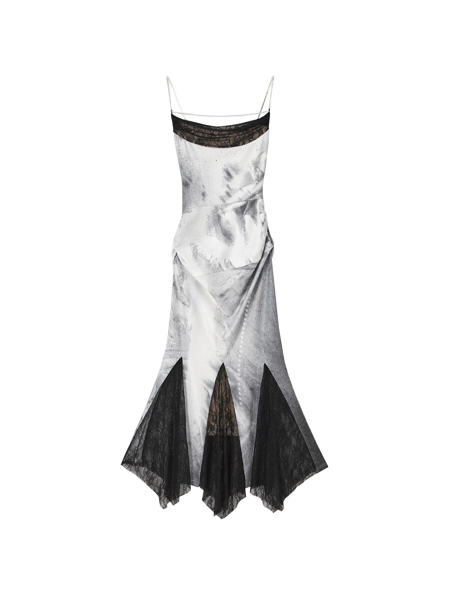 OfAkiva Moonlit Sculpture Lace Crystal Drop Neck V-neck Dress