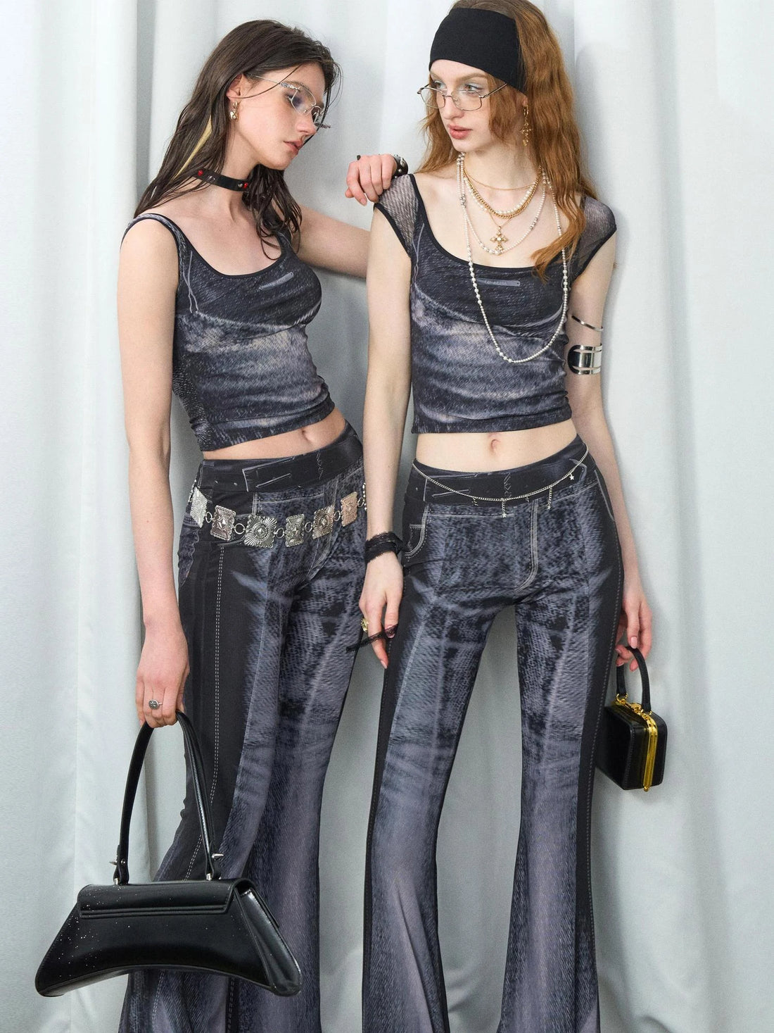OfAkiva Multilayer Control Denim Print Ice Cool Mesh Set