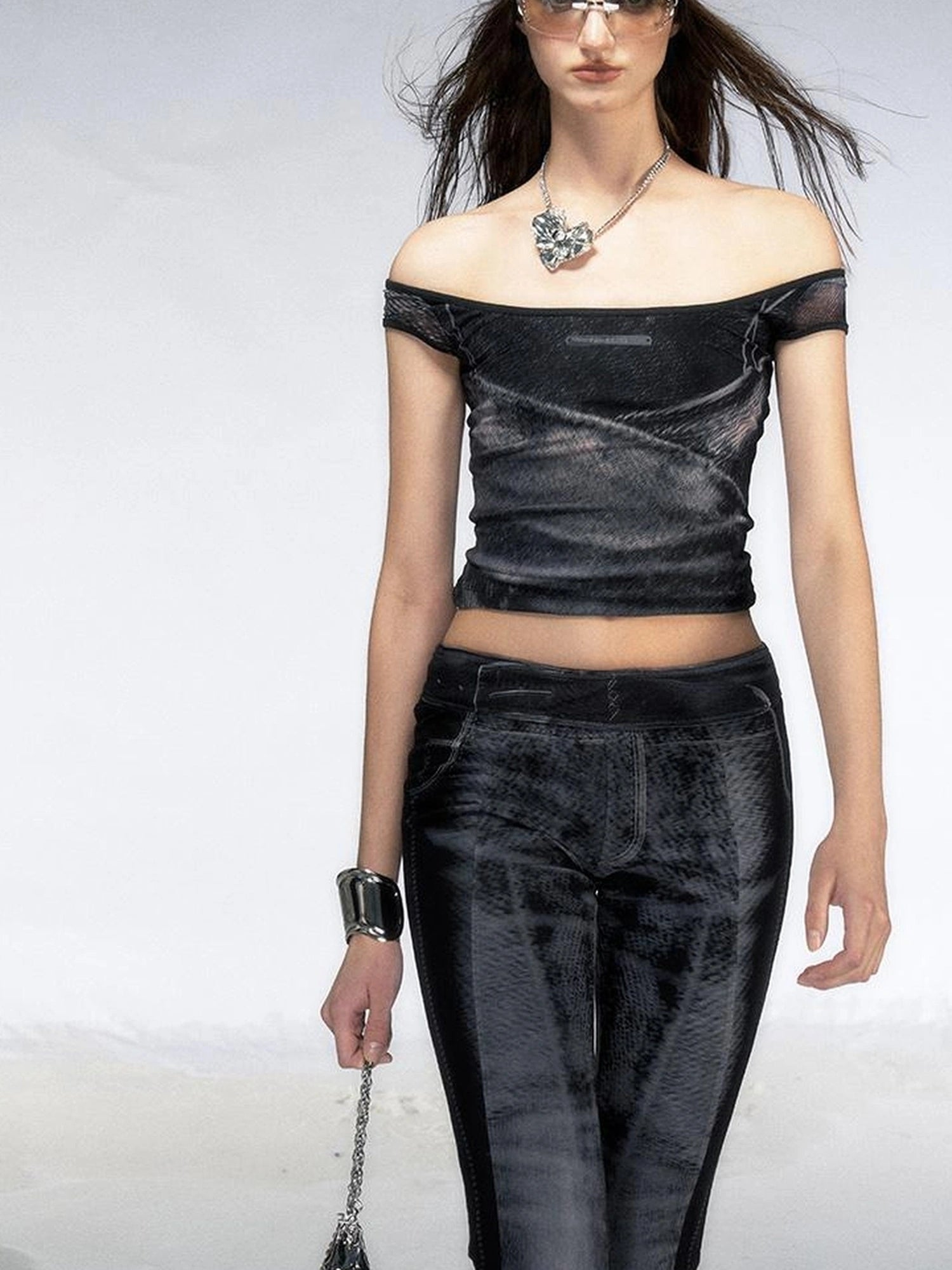 OfAkiva Multilayer Control Denim Print Ice Cool Mesh Set