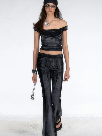 OfAkiva Multilayer Control Denim Print Ice Cool Mesh Set