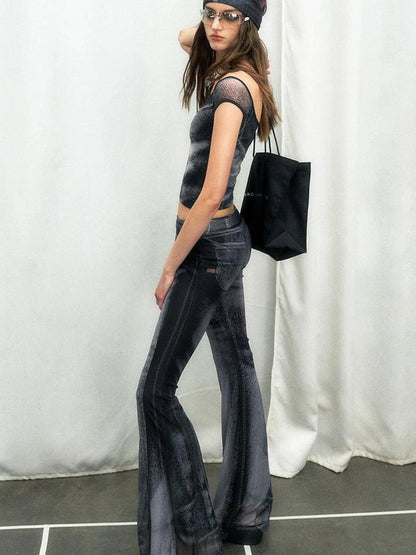 OfAkiva Multilayer Control Denim Print Ice Cool Mesh Set