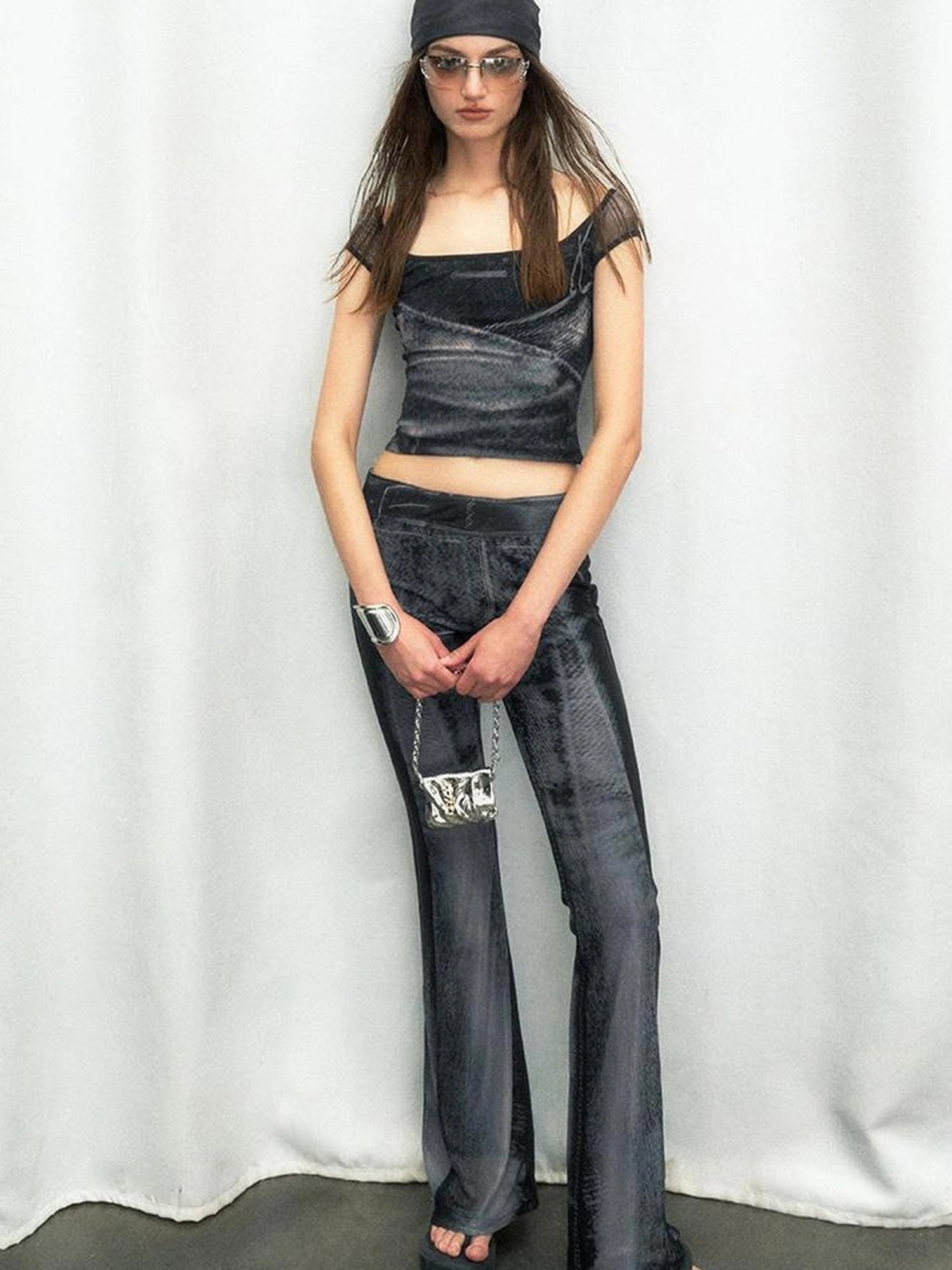 OfAkiva Multilayer Control Denim Print Ice Cool Mesh Set