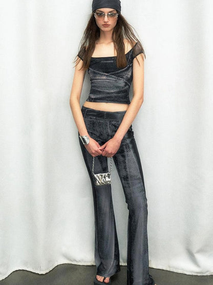 OfAkiva Multilayer Control Denim Print Ice Cool Mesh Set