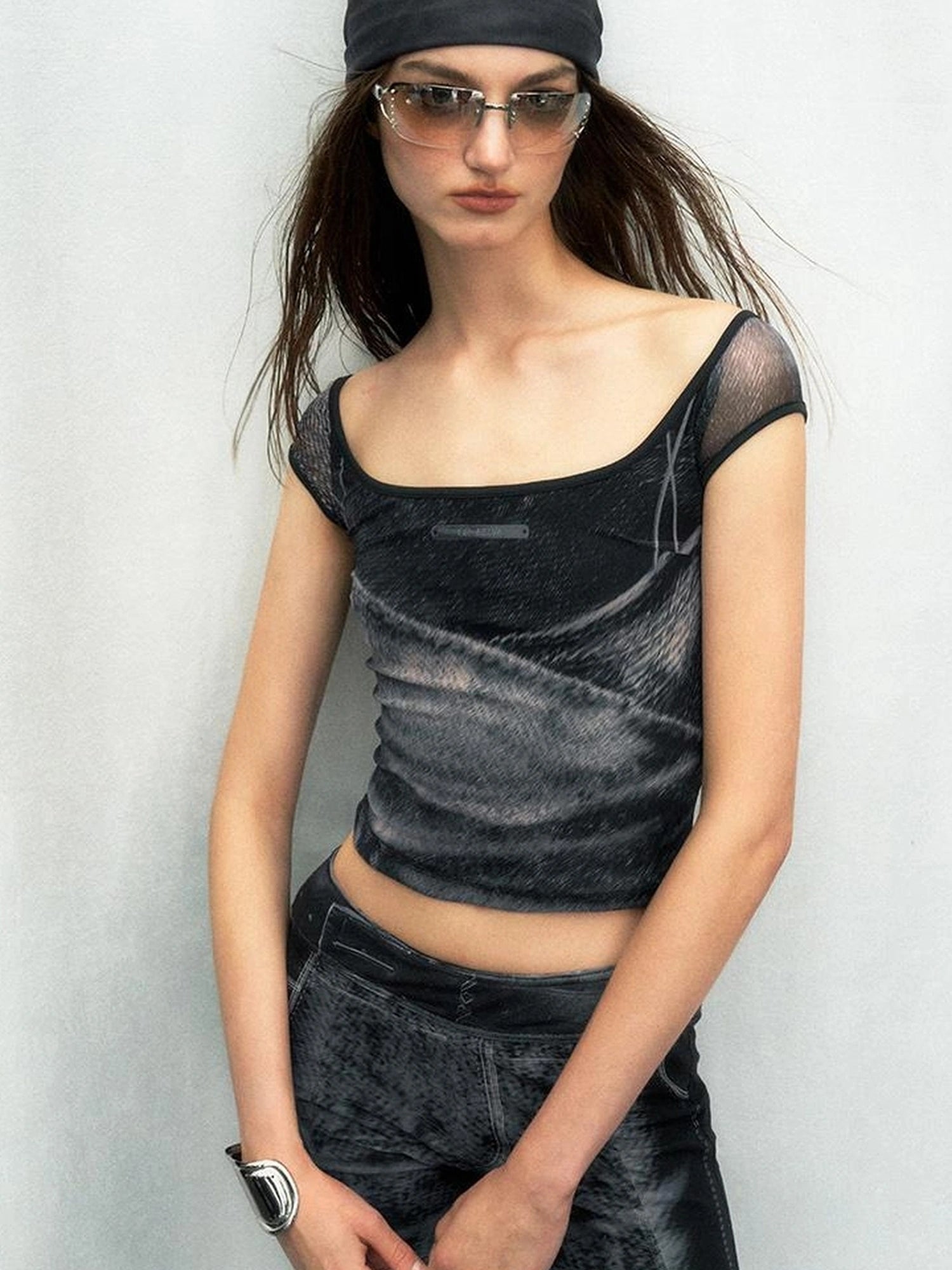 OfAkiva Multilayer Control Denim Print Ice Cool Mesh Set