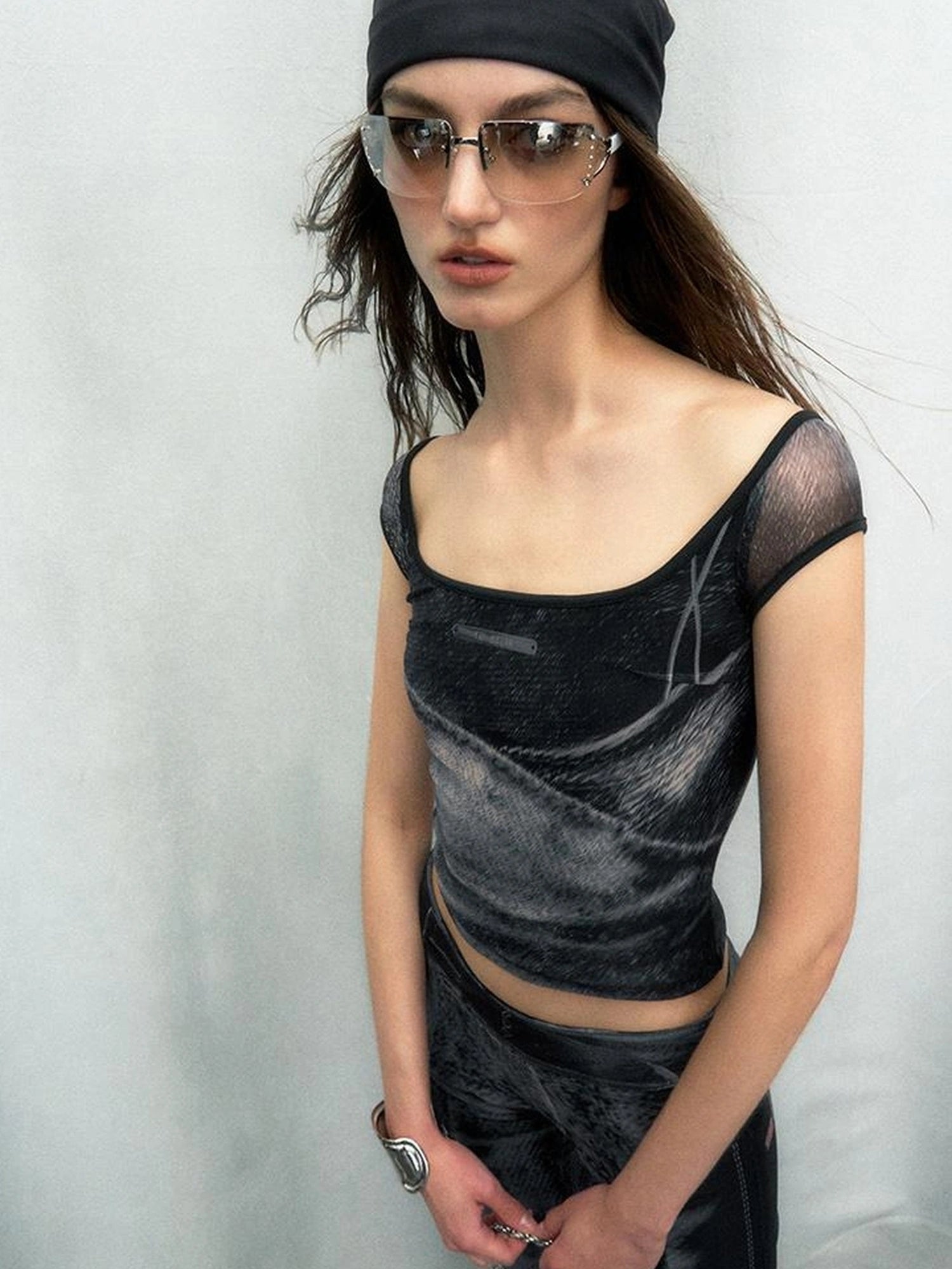 OfAkiva Multilayer Control Denim Print Ice Cool Mesh Set