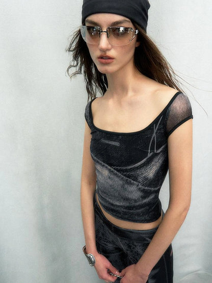 OfAkiva Multilayer Control Denim Print Ice Cool Mesh Set