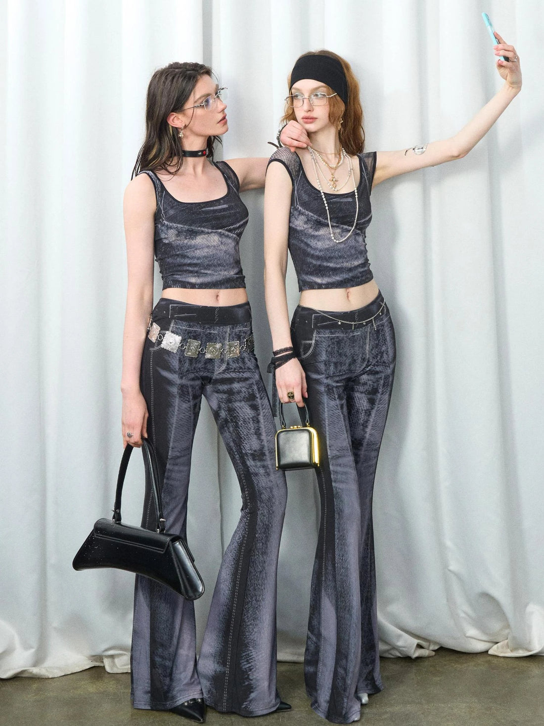 OfAkiva Multilayer Control Denim Print Ice Cool Mesh Set