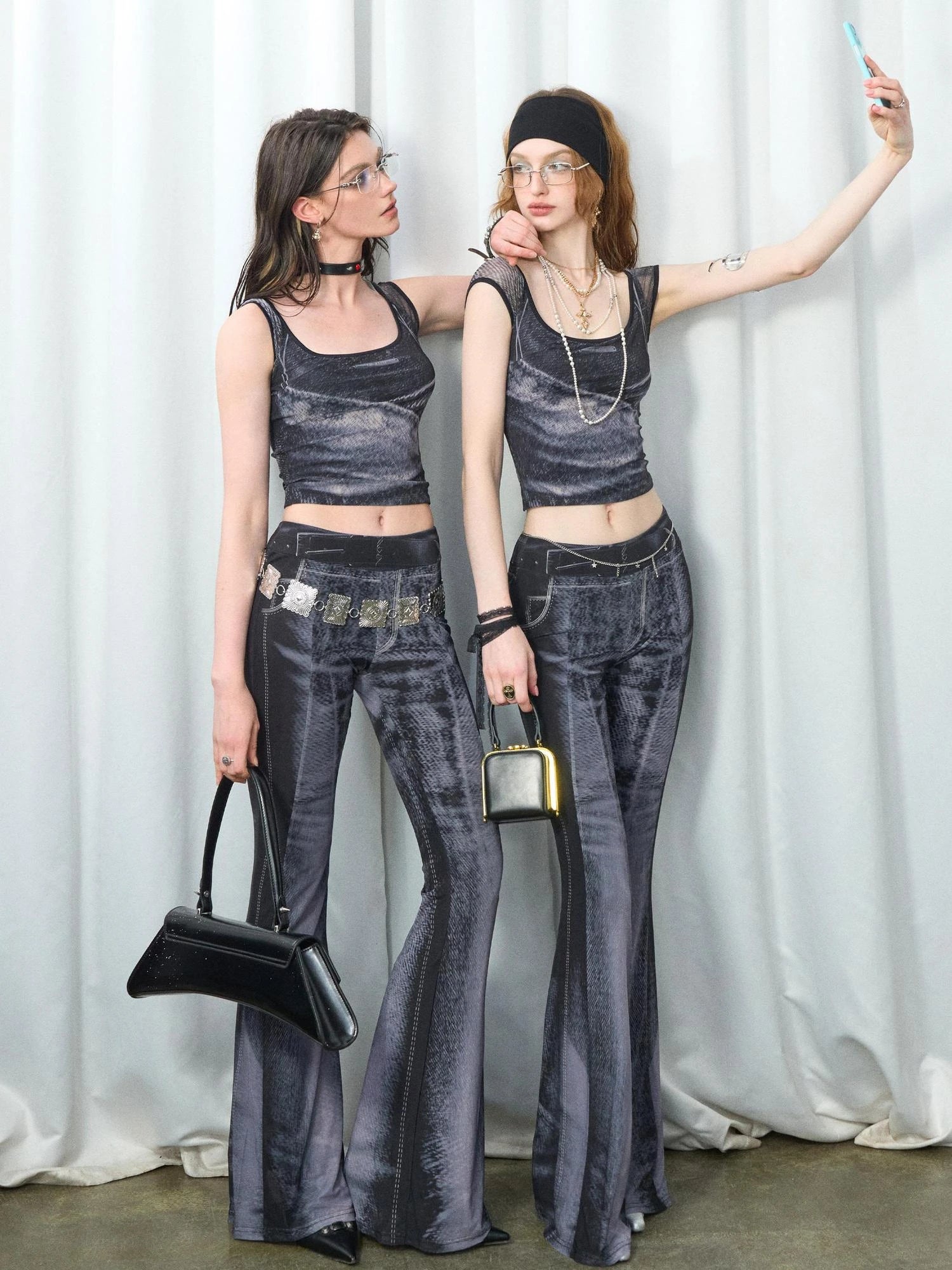 OfAkiva Multilayer Control Denim Print Ice Cool Mesh Set