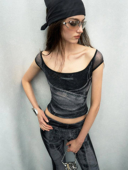 OfAkiva Multilayer Control Denim Print Ice Cool Mesh Set