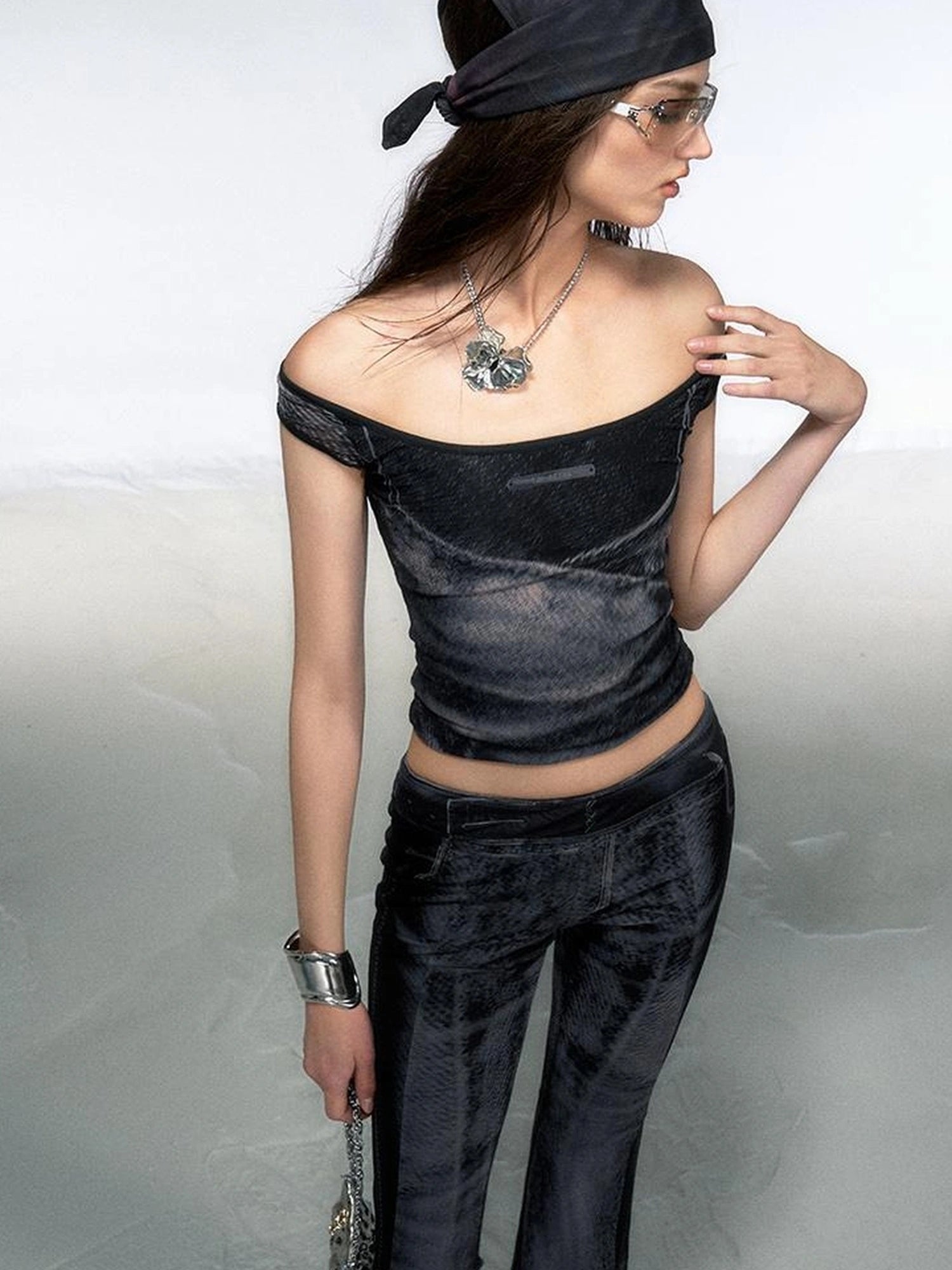 OfAkiva Multilayer Control Denim Print Ice Cool Mesh Set