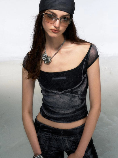 OfAkiva Multilayer Control Denim Print Ice Cool Mesh Set