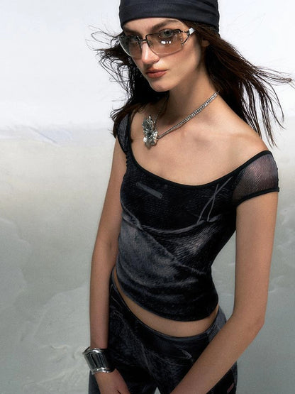 OfAkiva Multilayer Control Denim Print Ice Cool Mesh Set