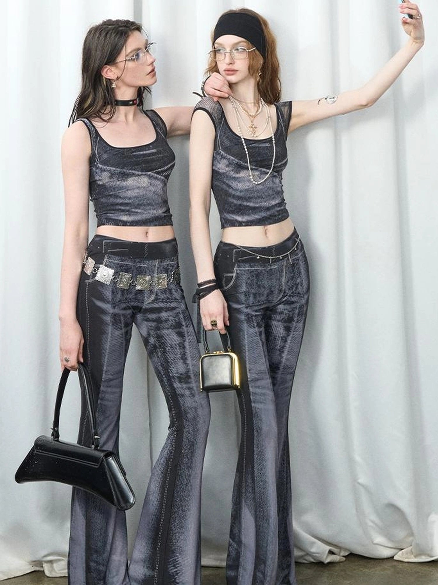 OfAkiva Multilayer Control Denim Print Ice Cool Mesh Set