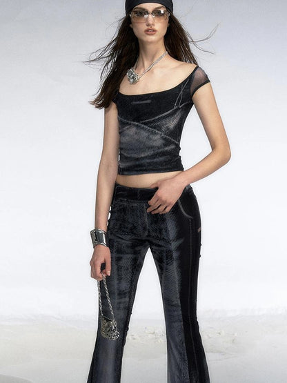 OfAkiva Multilayer Control Denim Print Ice Cool Mesh Set