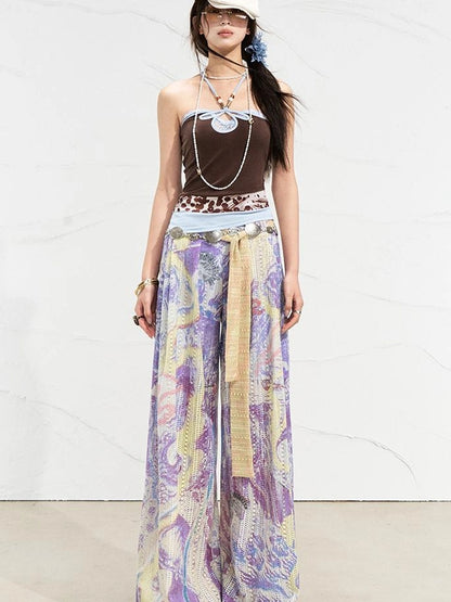 OfAkiva Mystic Forest Sheer Print Wide Leg Pants
