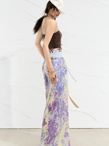 OfAkiva Mystic Forest Sheer Print Wide Leg Pants