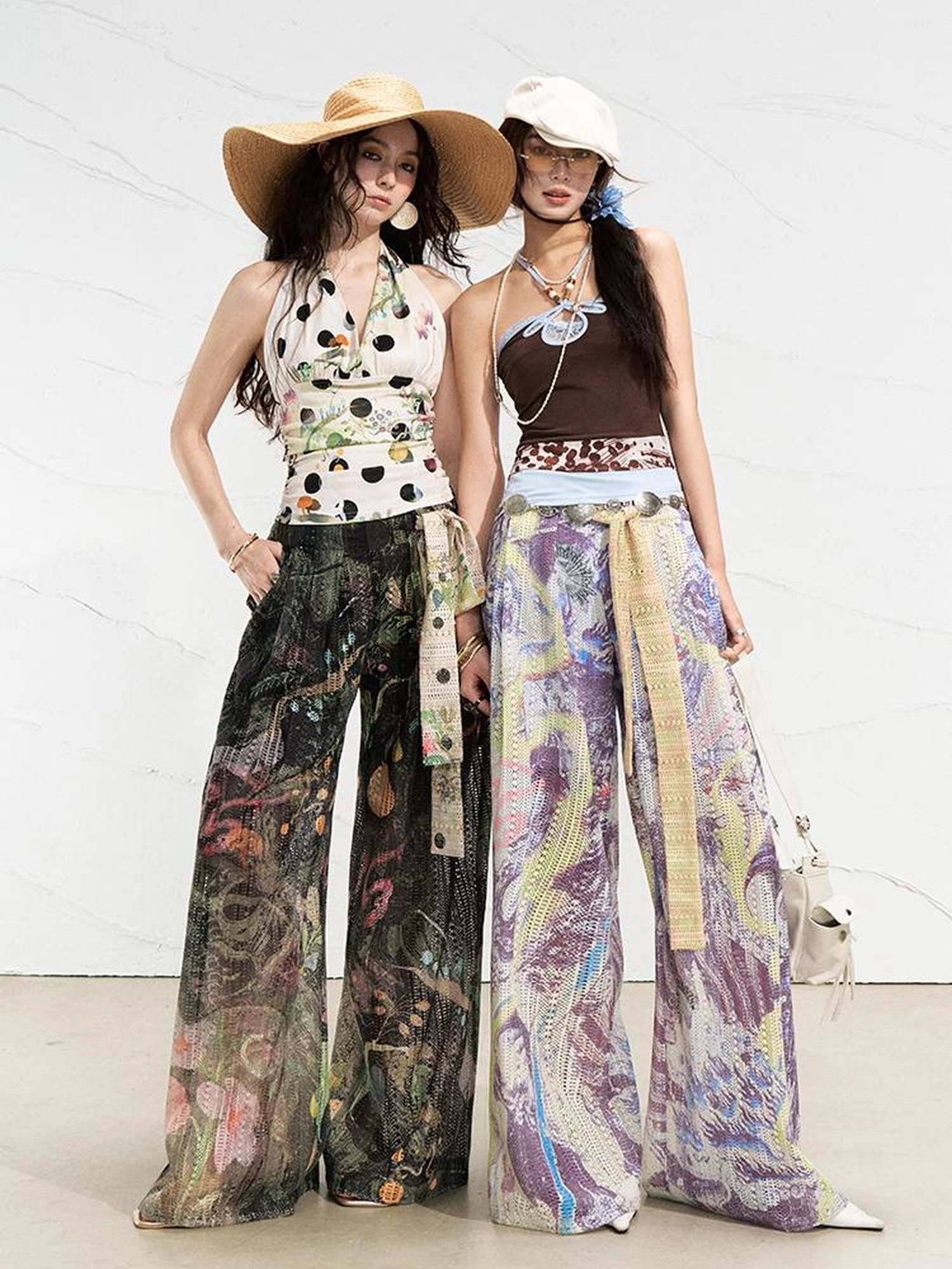 OfAkiva Mystic Forest Sheer Print Wide Leg Pants