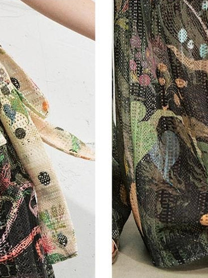 OfAkiva Mystic Forest Sheer Print Wide Leg Pants