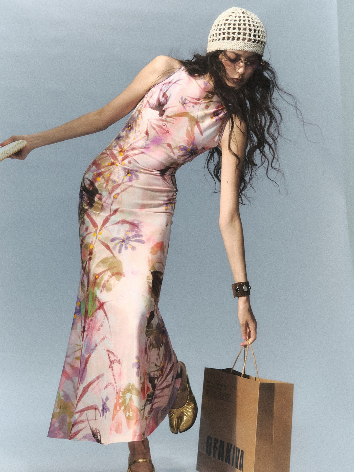 OfAkiva New Chinese Style Print Half High Neck Slim Fit Mermaid Women&