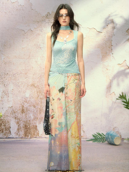 OfAkiva Ocean Treasure Jellyfish Pearl Rhinestone Ruched Straps Women&