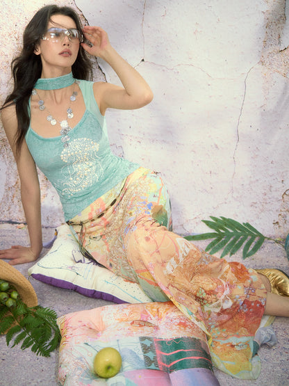 OfAkiva Ocean Treasure Jellyfish Pearl Rhinestone Ruched Straps Women&