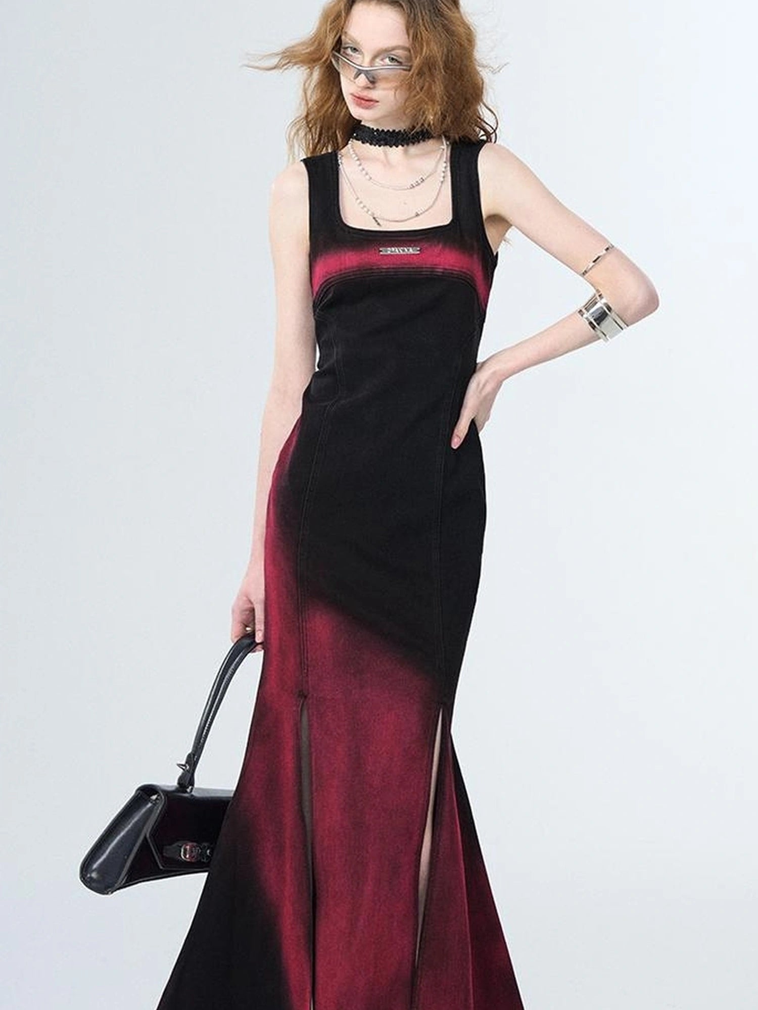 OfAkiva Of Akiva Key Color Faded Spray Dye Denim Maxi Skirt