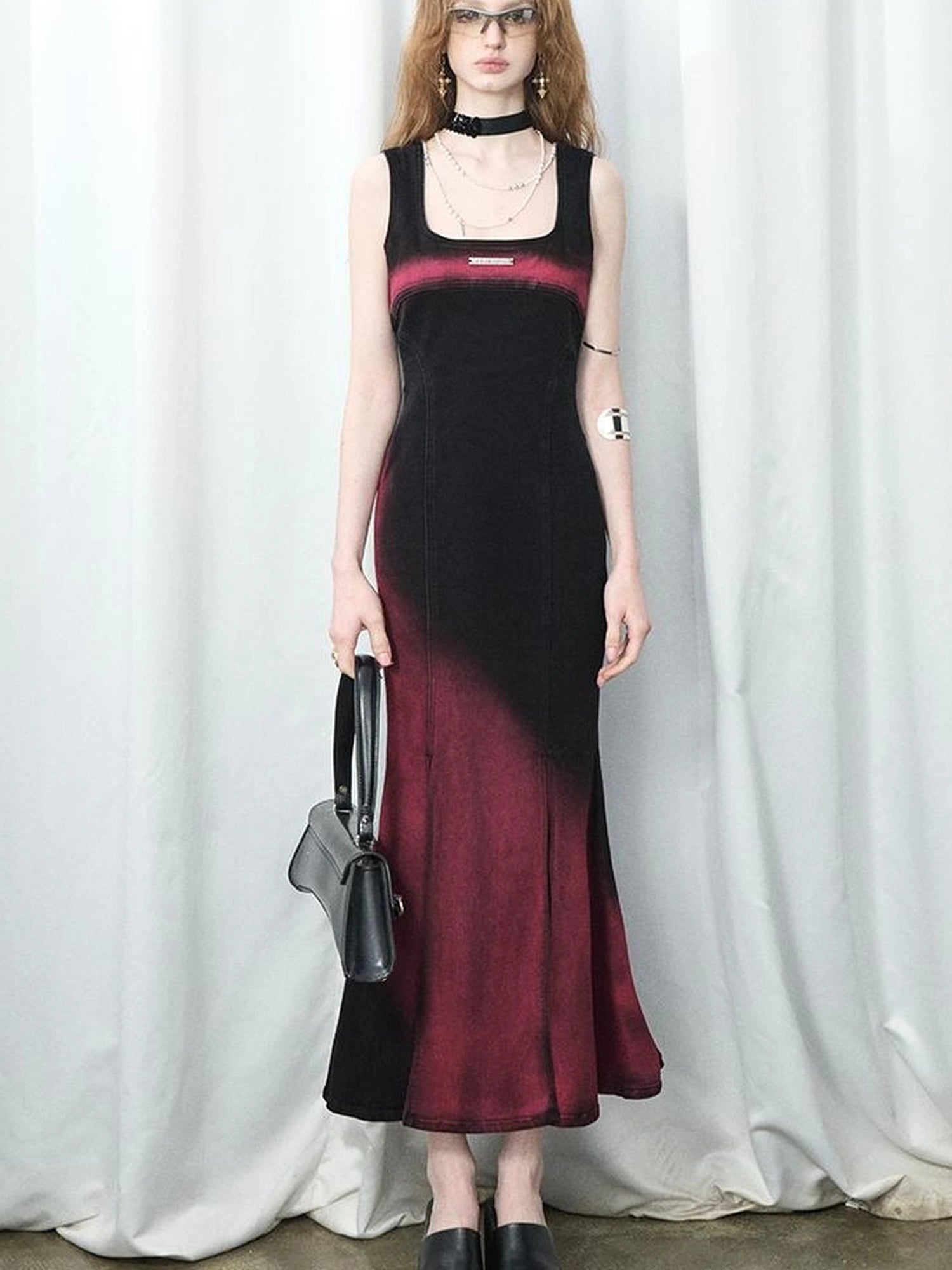 OfAkiva Of Akiva Key Color Faded Spray Dye Denim Maxi Skirt