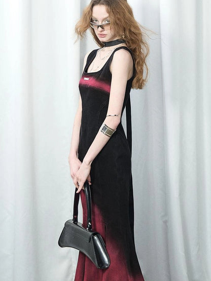 OfAkiva Of Akiva Key Color Faded Spray Dye Denim Maxi Skirt