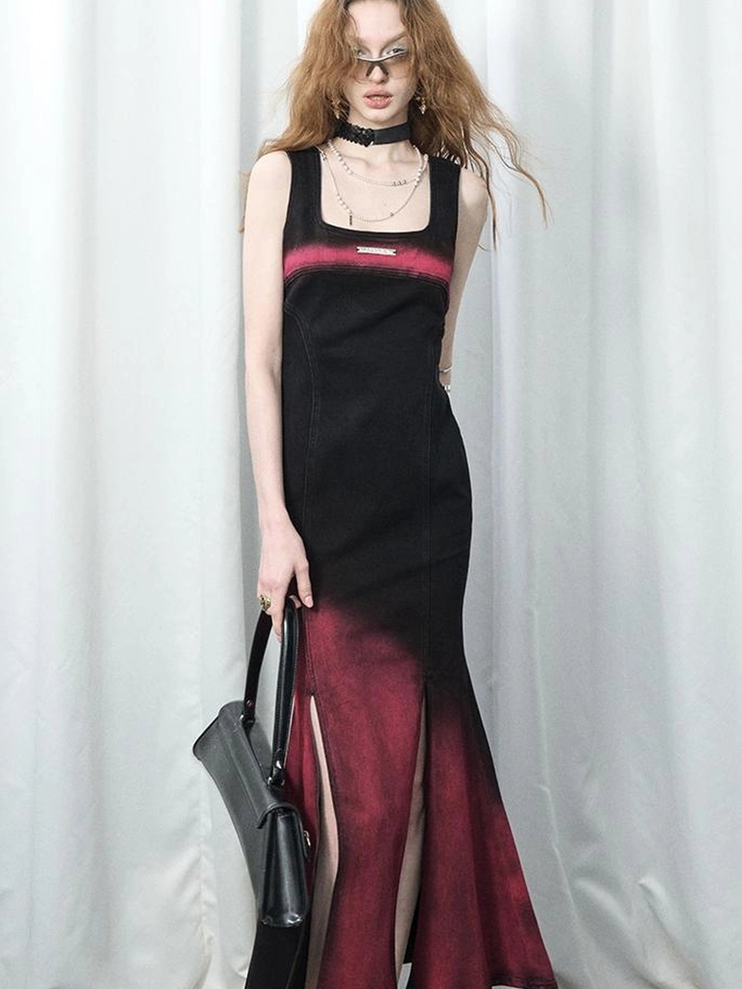 OfAkiva Of Akiva Key Color Faded Spray Dye Denim Maxi Skirt