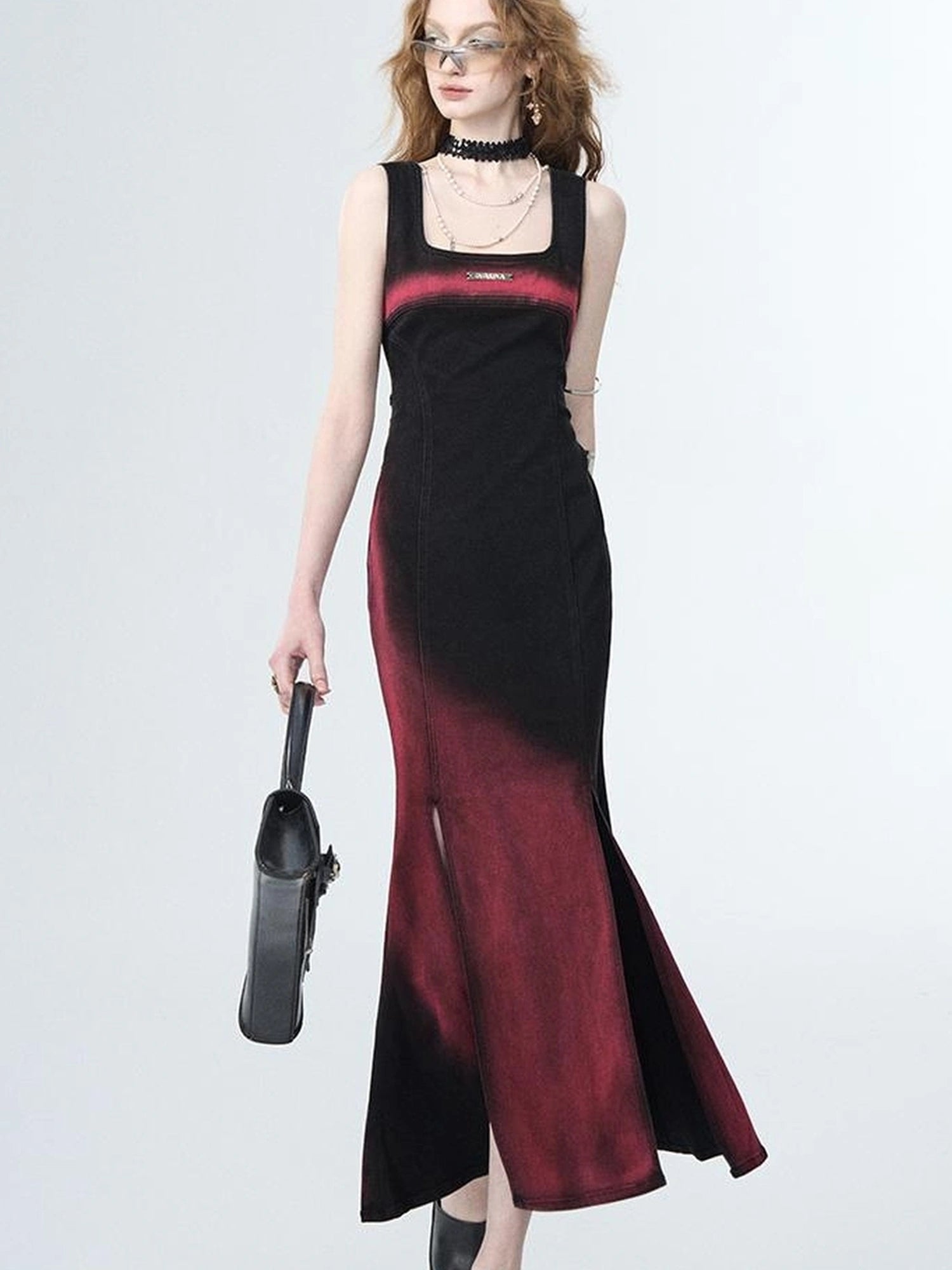 OfAkiva Of Akiva Key Color Faded Spray Dye Denim Maxi Skirt