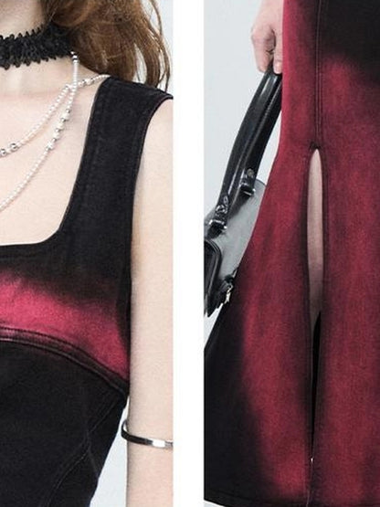 OfAkiva Of Akiva Key Color Faded Spray Dye Denim Maxi Skirt