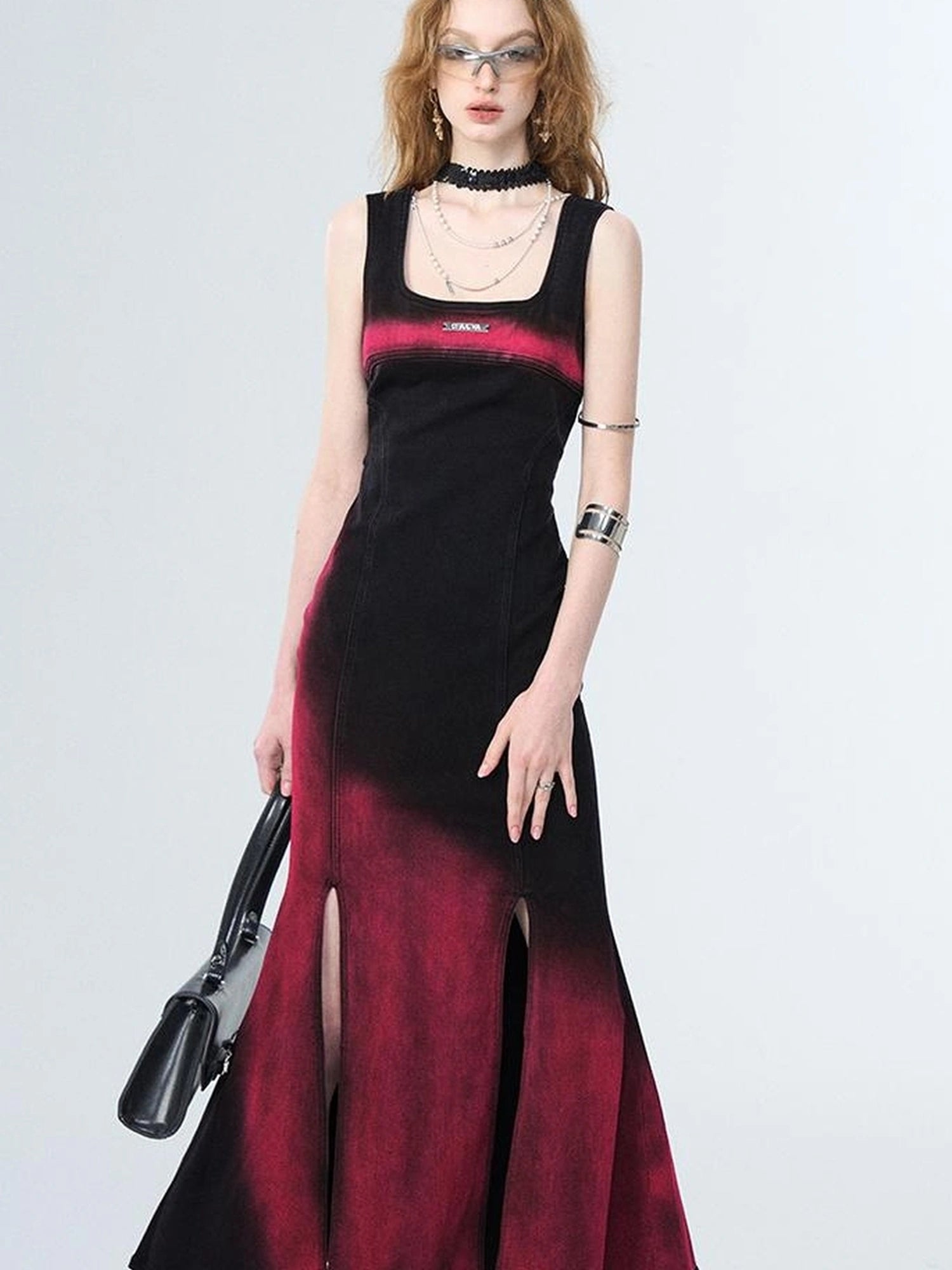 OfAkiva Of Akiva Key Color Faded Spray Dye Denim Maxi Skirt