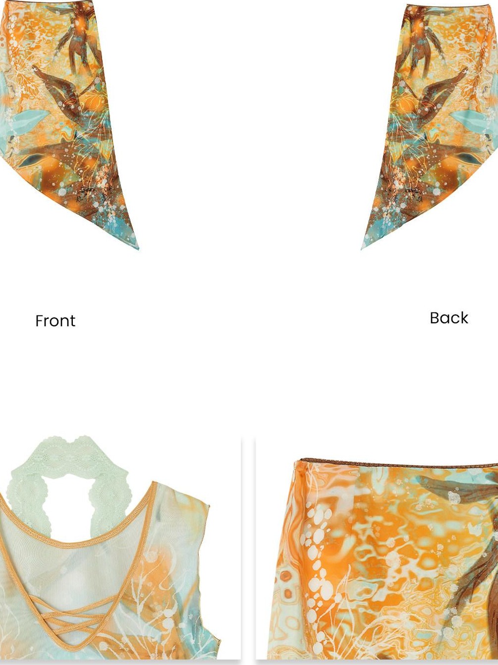 OfAkiva Oil Print Tulle Sleeveless Asymmetric Chiffon Women&