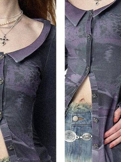 OfAkiva Original Print Slim Fit Shirt With Wide Collar