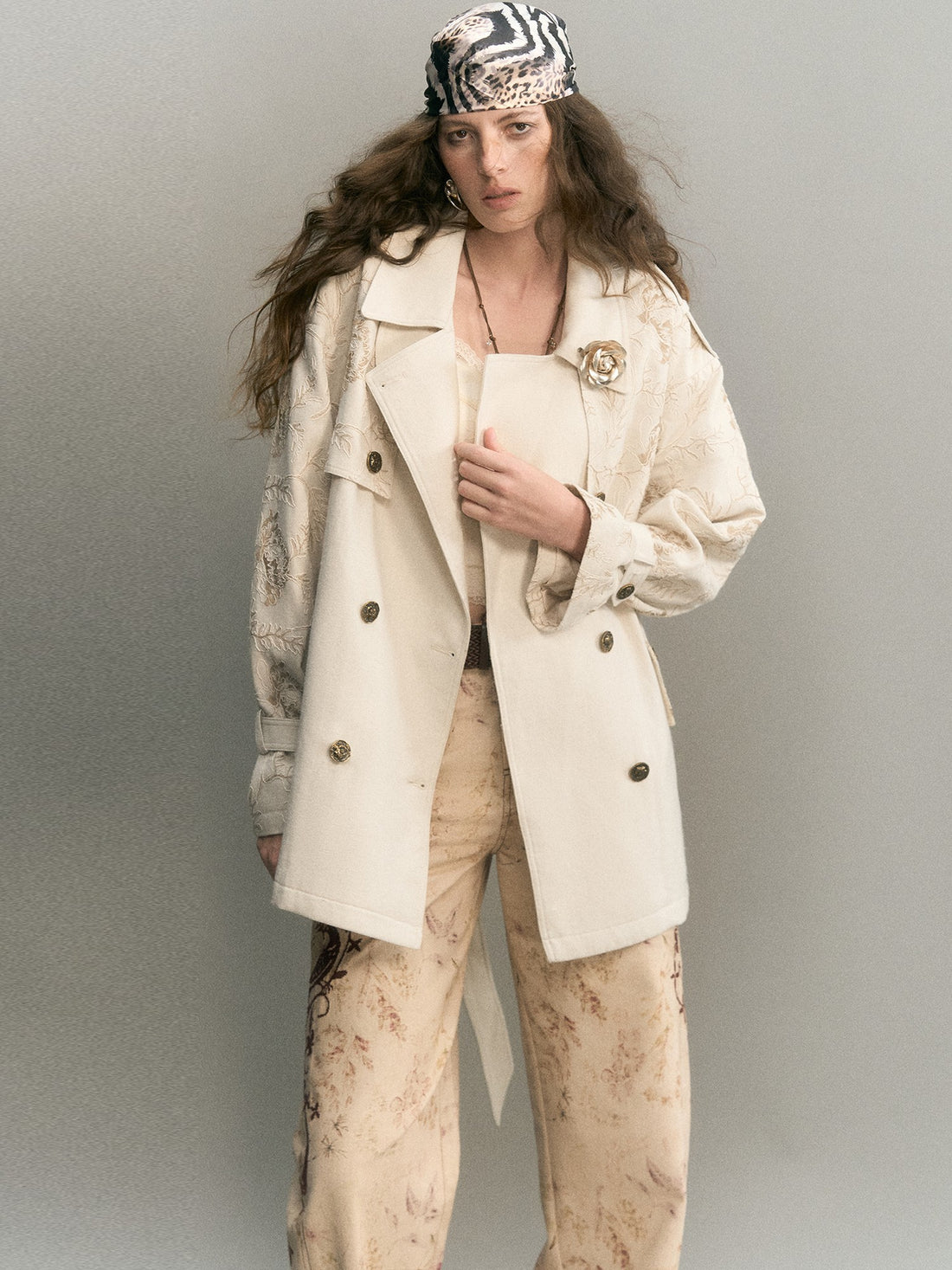 OfAkiva Paisley Embroidered Spliced Loose Fit Women&
