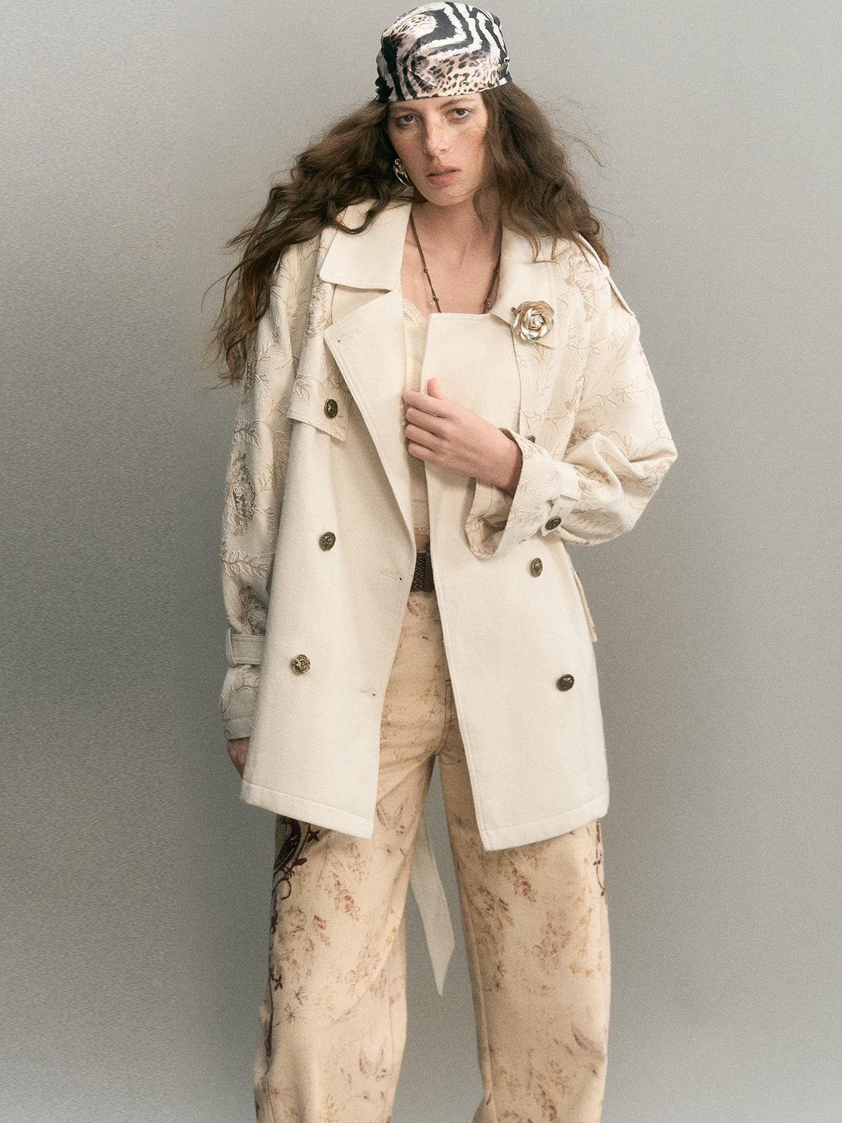 OfAkiva Paisley Embroidered Spliced Loose Fit Women&