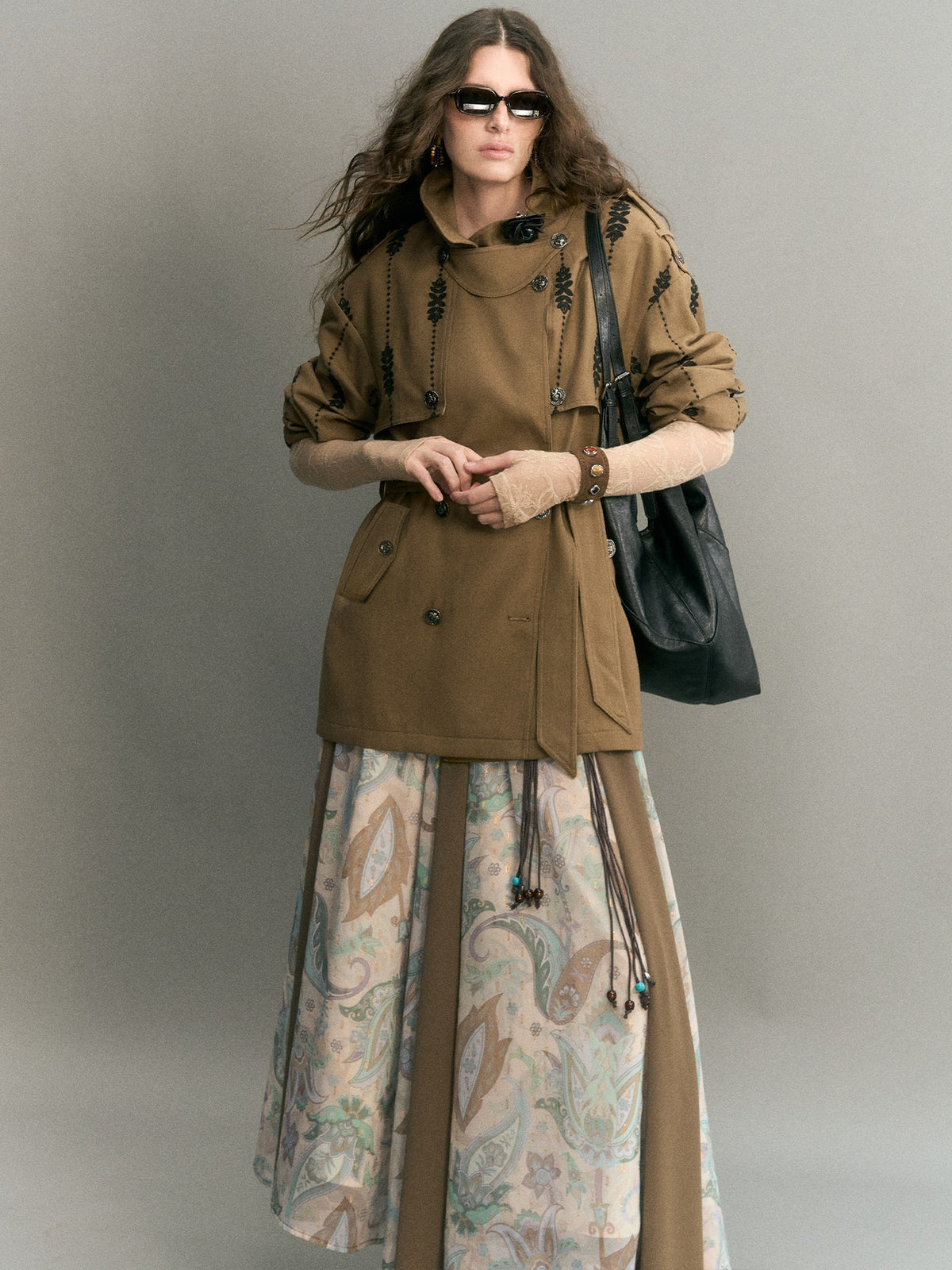 OfAkiva Paisley Embroidered Spliced Loose Fit Women&
