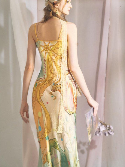 OfAkiva Peach Print Spaghetti Strap Fitted Women&
