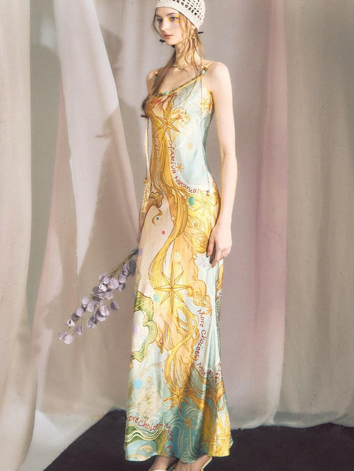 OfAkiva Peach Print Spaghetti Strap Fitted Women&