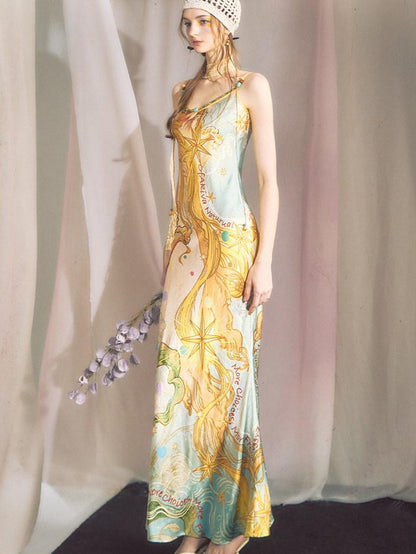 OfAkiva Peach Print Spaghetti Strap Fitted Women&