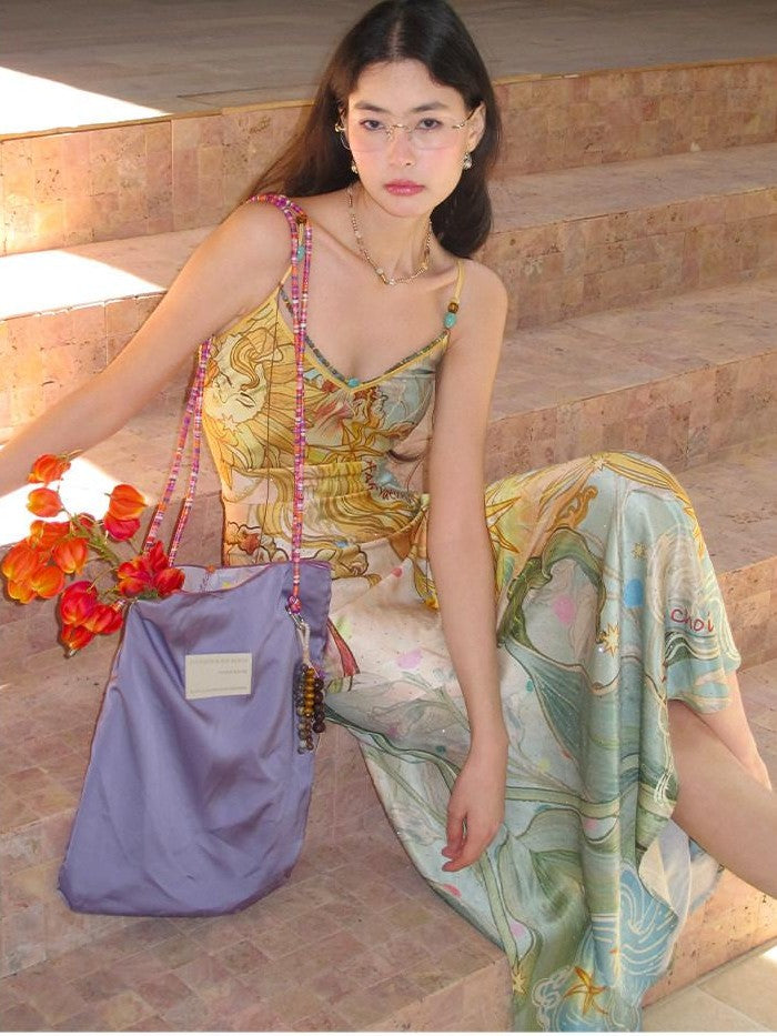 OfAkiva Peach Print Spaghetti Strap Fitted Women&