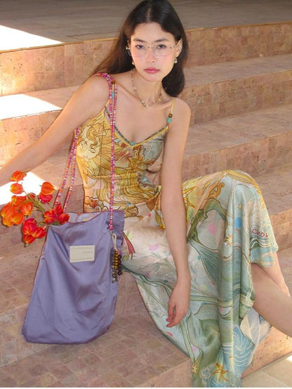 OfAkiva Peach Print Spaghetti Strap Fitted Women&