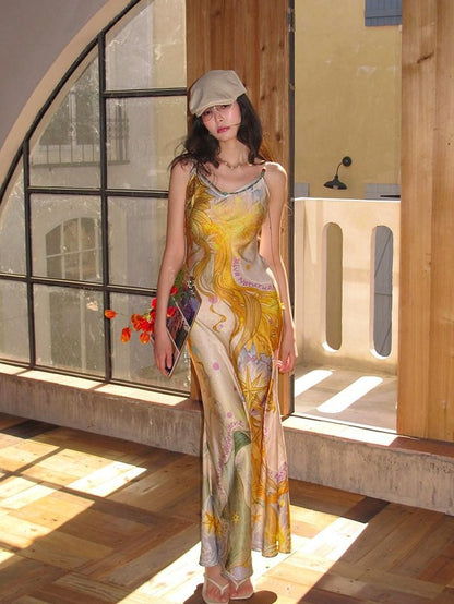 OfAkiva Peach Print Spaghetti Strap Fitted Women&