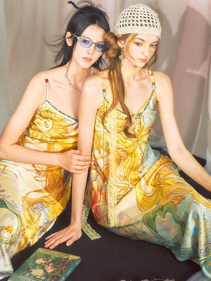 OfAkiva Peach Print Spaghetti Strap Fitted Women&